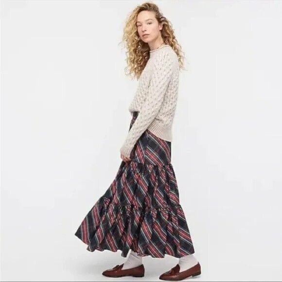 RARE NWT J. Crew Tiered Maxi Skirt in Black Stewart Tartan Taffeta - Size XS - Picture 4 of 15